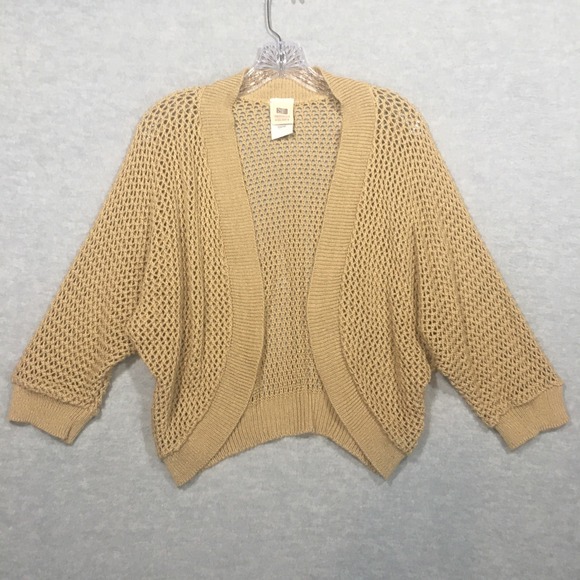 Faded Glory Sweaters - Faded Glory Large Tan Dolman 3/4 Sleeve Open Cardigan Tapered Hem Open Knit